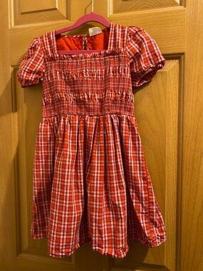 Crewcuts Red Plaid Smocked Puff Sleeve Dress